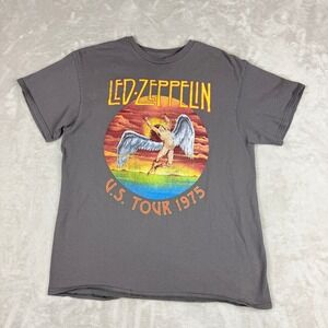 Led Zeppelin T Shirt US Tour 1975 Men L Gray Graphic Band Tee Rock Icarus Street